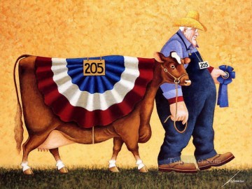 牛 雄牛 Painting - 漫画の農家と牛